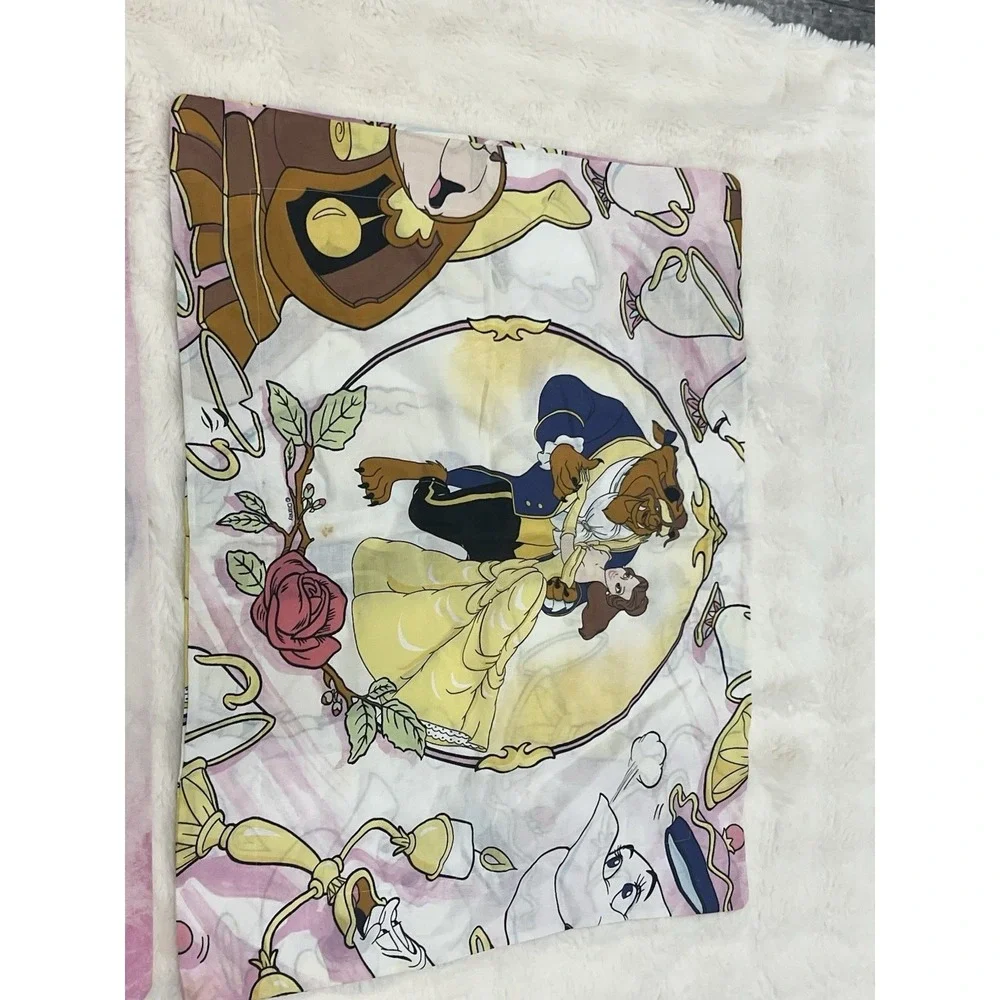 VTG 90s Pillow Case Size Standard Beauty and the Beast Made USA 2 Sided Sham Lot